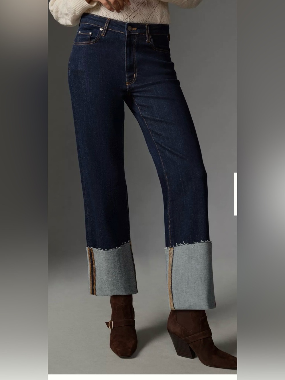 Pilcro Anthropologie Scotty Cuffed High Rise Straight Dark Indigo Jeans Size 29